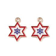 Independence Day Alloy Enamel Pendants, Star Charms, Light Gold, Colorful, 18x13x1.5mm, Hole: 2mm(ENAM-K067-36)