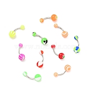 10Pcs Acrylic Round Beaded Curved Barbell, 304 Stainless Steel Piercing Navel Ring for Women, Mixed Color, 23x8mm, Pin: 1.6mm(AJEW-G041-02P)