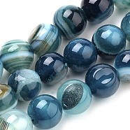 Natural Striped Agate/Banded Agate Beads Strands, Dyed, Round, Sky Blue, 10mm, Hole: 1mm, about 37pcs/strand, 14.96 inch(38cm)(X-G-S259-04C-10mm)