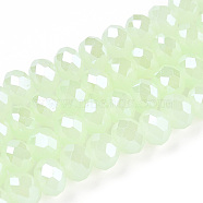 Electroplate Glass Beads Strands, Imitation Jade Beads, Pearl Luster Plated, Faceted, Rondelle, Pale Green, 6x5mm, Hole: 1mm, about 83~85pcs/strand, 38~39cm(EGLA-A034-J6mm-A05-1)