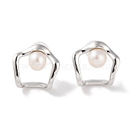 Anti-Tarnish Sterling Silver Stud Earrings, with Natural Pearl, Jewely for Women, 13x14mm(EJEW-C087-07C-P)