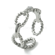 304 Stainless Steel Open Cuff Ring, Hollow Oval, Stainless Steel Color, Inner Diameter: 16.8mm(RJEW-L110-038P)