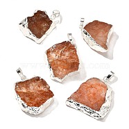 Raw Rough Natural Dyed Quartz Crystal Pendants, Nuggets Charms, with Brass Findings, Silver Color Plated, Orange, 21~45x18~39x8~19mm, Hole: 7x4.5mm(G-G895-05S-02)