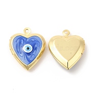 Brass Enamel Locket Pendants, Real 18K Gold Plated, Long-Lasting Plated, Heart with Evil Eye, Blue, 21x17x5mm, Hole: 1.4mm, Inner Diameter: 9.5x10mm(KK-E075-05G-04)