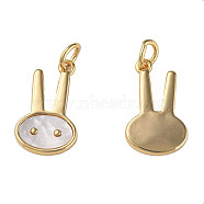 Natural Shell Pendants, with Real 18K Gold Plated Brass Findings, Nickel Free, Rabbit, Creamy White, 16.5x10x2mm, Jump Ring: 5x1mm, 3mm inner diameter(KK-N233-232)