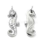 Brass Micro Pave Clear Cubic Zirconia Pendants, Platinum, Sea Horse Charm, Real Platinum Plated, 15x5.5x2mm, Hole: 0.8mm(KK-G447-15P)