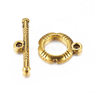 Tibetan Style Alloy Toggle Clasps, Antique Golden, Lead Free and Cadmium Free, Ring: 14.5x12mm, Bar: 22x5, Hole: 2mm(X-GLF0322Y)