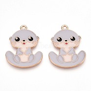 Alloy Enamel Pendants, Lead Free & Cadmium Free, Otter Shape Charms, Golden, Light Steel Blue, 28x22x1.2mm, Hole: 1.8mm(ENAM-T022-02D-01)