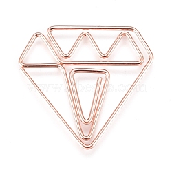 Diamond Shape Iron Paperclips, Cute Paper Clips, Funny Bookmark Marking Clips, Rose Gold, 27.5x29x1mm(TOOL-L008-019RG)