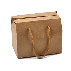 Cardboard Gift Handle Boxes, with Polyester Ropes, Plastic Visible Window Case, Rectangle, BurlyWood, 15x9x12cm(CON-XCP0002-66)