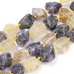Rough Raw Natural Amethyst and Lemon Quartz Beads Strands, Nuggets, 15~27x16~29mm, Hole: 1.5mm, about 16pcs/strand, 15.55''~16.34''(39.5~41.5cm)(G-F595-I03)