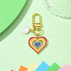 Rainbow Color Alloy Enamel Pendant Decorations, with Alloy Clasps, Heart, 58mm, Pendant: 12~26mm(HJEW-YW00001-04)