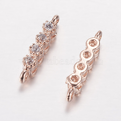 Brass Micro Pave Cubic Zirconia Links, Clear, Cadmium Free & Lead Free, Strip, Rose Gold, 2x11~12x3mm, Hole: 1mm(ZIRC-G122-42RG-RS)