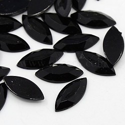 Imitation Taiwan Acrylic Rhinestone Canbochons, Flat Back & Faceted, Horse Eye, Black, 20x9x3mm, about 500pcs/bag(GACR-A021-9x20mm-18)