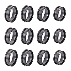 12Pcs 4 Size 201 Stainless Steel Grooved Finger Ring Settings, Ring Core Blank, for Inlay Ring Jewelry Making, Gunmetal, Inner Diameter: 16~19mm, 3Pcs/size(STAS-UN0002-84)