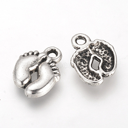 Tibetan Style Alloy Charms, Cadmium Free & Lead Free & Nickel Free, Baby Feet, Antique Silver, 14x10x2mm, Hole: 2mm, about 1600pcs/1000g(TIBE-Q070-15AS-NR)