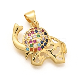 Rack Plating Brass Micro Pave Cubic Zirconia Pendants, Long-Lasting Plated, Lead Free & Cadmium Free, Elephant Charms, Real 18K Gold Plated, 17x19.5x3mm, Hole: 5x3mm(KK-L226-028G)