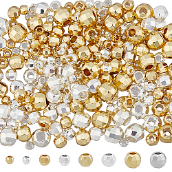 200Pcs 8 Styles Alloy Spacer Beads, Faceted Solid Round Beads, Long-Lasting Plated, Golden & Silver, 2.5~6mm, Hole: 1~2mm(FIND-HY0003-19)