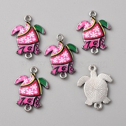 Zinc Alloy Enamel Connector Charms, Platinum, Sea Turtle Links with Flower Pattern, Hot Pink, 24x18x2mm, Hole: 1.7mm(FIND-WH0136-19C)