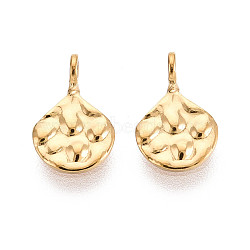 304 Stainless Steel Teardrop Charms, Ion Plating(IP), Textured, Real 18K Gold Plated, 10x6.5x2.5mm, Hole: 1.2mm(X-STAS-T072-42G)