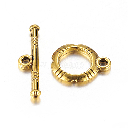 Tibetan Style Alloy Toggle Clasps, Antique Golden, Lead Free and Cadmium Free, Ring: 14.5x12mm, Bar: 22x5, Hole: 2mm(X-GLF0322Y)