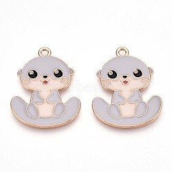 Alloy Enamel Pendants, Lead Free & Cadmium Free, Otter Shape Charms, Golden, Light Steel Blue, 28x22x1.2mm, Hole: 1.8mm(ENAM-T022-02D-01)