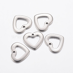304 Stainless Steel Open Heart Charms, Hollow, Stainless Steel Color, 10x11x1mm, Hole: 1mm(STAS-L200-67P)