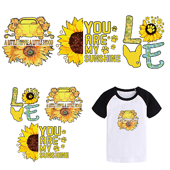 PET Heat Transfer Film Logo Stickers, for DIY T-Shirt, Bags, Hats, Jackets, Sunflower Pattern, Gold, 230x230mm