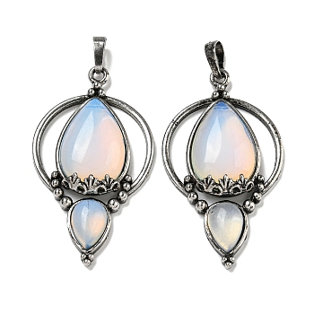 Opalite Pendants, Rack Plating Brass Teardrop Charms, Antique Silver, Cadmium Free & Lead Free, 49.5x28x7mm, Hole: 8x5mm