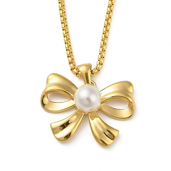 Stainless Steel Necklaces, Bowknot Pendant Necklaces, Real 18K Gold Plated, 15.94 inch(40.5cm)