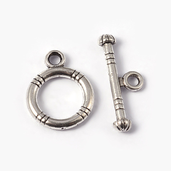 Tibetan Style Alloy Toggle Clasps, Antique Silver, Lead Free and Cadmium Free, Ring: 15x12mm, Bar: 18.5x3.5mm, Hole: 2mm