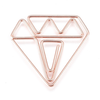 Diamond Shape Iron Paperclips, Cute Paper Clips, Funny Bookmark Marking Clips, Rose Gold, 27.5x29x1mm