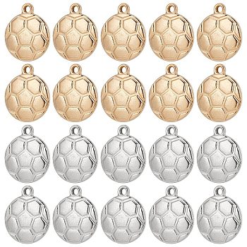 20Pcs 2 Colors 304 Stainless Steel Charms, FootBall/Soccer Ball, Golden & Stainless Steel Color, 15.5x13x3.5mm, Hole: 1mm, 10pcs/color