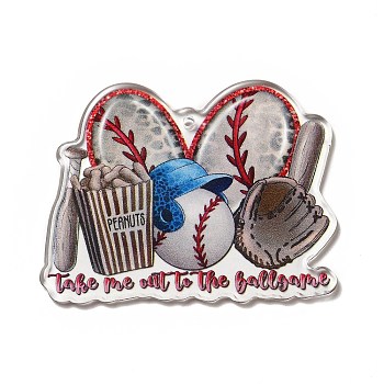 Acrylic Big Pendants, Sport Theme Charms with Word Take Me Out To The Ball Game, Baseball Pattern, 40x51x2.5mm, Hole: 2mm