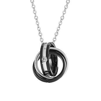 Men's 3 Circles Interlocking Pendant Necklace, Infinity Love Matching Necklace for Couples, Two Tone 316L Surgical Stainless Steel Necklace for Valentine's Day, Gunmetal & Platinum, 18.90 inch(48cm)