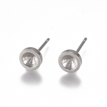 304 Stainless Steel Stud Earring Findings, Flat Round, Stainless Steel Color, Fit for 3mm Rhinestone, 6mm, Pin: 0.8mm