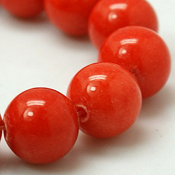 Natural Mashan Jade Round Beads Strands, Dyed, Orange Red, 6mm, Hole: 1mm, about 69pcs/strand, 15.7 inch