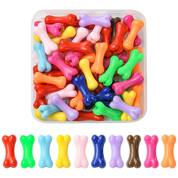 50Pcs UV Plating Acrylic Beads, Iridescent, Bone, Mixed Color, 19.5x8.5x7mm