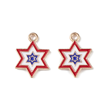 Independence Day Alloy Enamel Pendants, Star Charms, Light Gold, Colorful, 18x13x1.5mm, Hole: 2mm