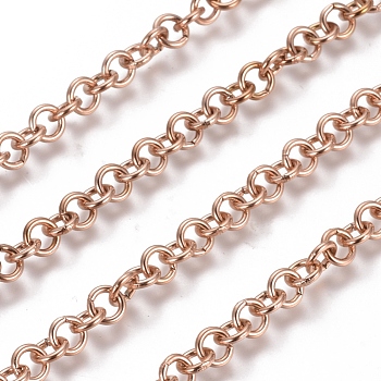 Ion Plating(IP) 304 Stainless Steel Rolo Chains, Belcher Chain, with Spool, Unwelded, Rose Gold, Links: 5x1mm, about 32.8 Feet(10m)/roll
