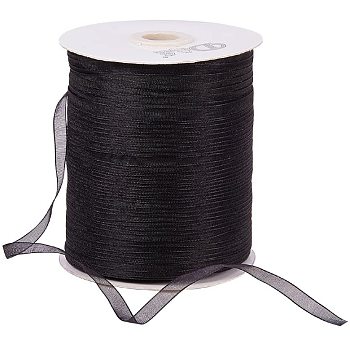 Organza Ribbon, Galloon, Black, 1/4 inch(6mm), 500yards/Roll(457.2m/Roll)