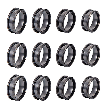 12Pcs 4 Size 201 Stainless Steel Grooved Finger Ring Settings, Ring Core Blank, for Inlay Ring Jewelry Making, Gunmetal, Inner Diameter: 16~19mm, 3Pcs/size