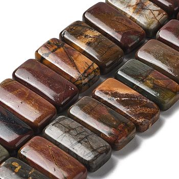 Natural Polychrome Jasper/Picasso Stone/Picasso Jasper Beads Strands, Rectangle, 20x10~10.5x5.5~6mm, Hole: 1.5mm, about 20pcs/strand, 8.07 inch(20.5cm)