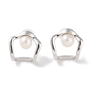 Anti-Tarnish Sterling Silver Stud Earrings, with Natural Pearl, Jewely for Women, 13x14mm