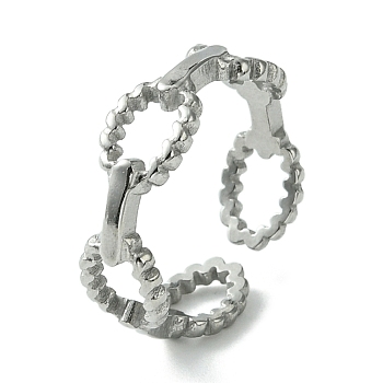 304 Stainless Steel Open Cuff Ring, Hollow Oval, Stainless Steel Color, Inner Diameter: 16.8mm