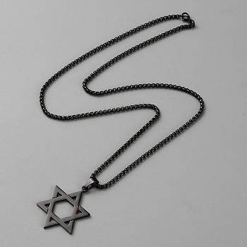 304 Stainless Steel Pendant Necklaces, Star of David, Electrophoresis Black, 23.62 inch(60cm)