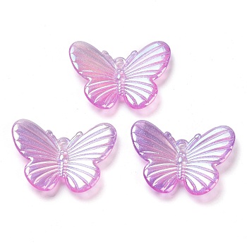 Acrylic Pendants, AB Color Plated, Butterfly, Magenta, 20x26x3mm, Hole: 1.4mm