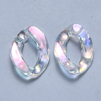 Transparent Acrylic Linking Rings, Quick Link Connectors, for Curb Chains Making, AB Color Plated, Twist, Clear AB, 23x17x4.5mm, Inner Diameter: 13.5x7mm