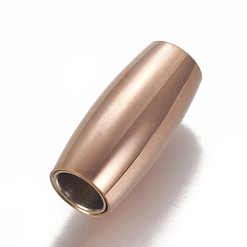 304 Stainless Steel Magnetic Clasps with Glue-in Ends, Rice, Rose Gold, 21x9.5mm, Hole: 6mm