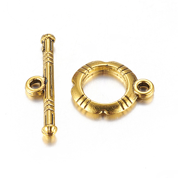 Tibetan Style Alloy Toggle Clasps, Antique Golden, Lead Free and Cadmium Free, Ring: 14.5x12mm, Bar: 22x5, Hole: 2mm